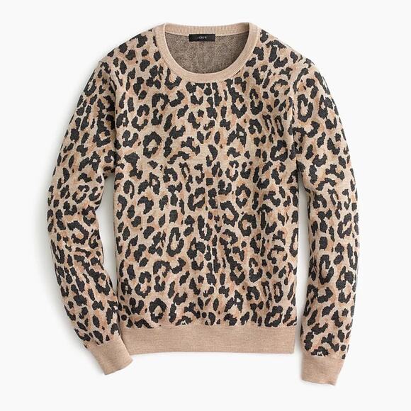 J. Crew Merino Women's Wool Leopard Crewneck Sweater Sweatshirt Size XS - Picture 1 of 5